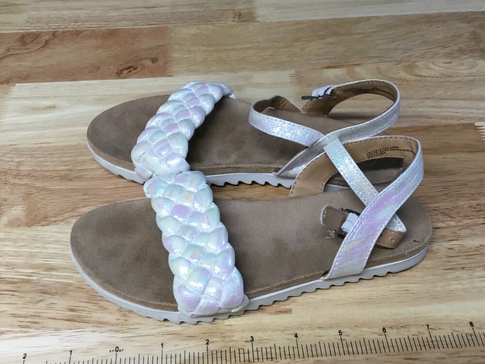 Cat & Jack Amelia Slingback Sandals Girls Size 2 White Braided Buckle Open Toe